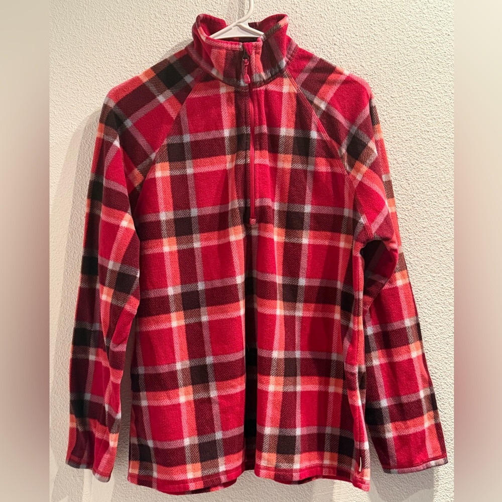 Eddie Bauer Women’s Fleece 1/4 Zip Pullover, Dark Berry Plaid, Size L Large